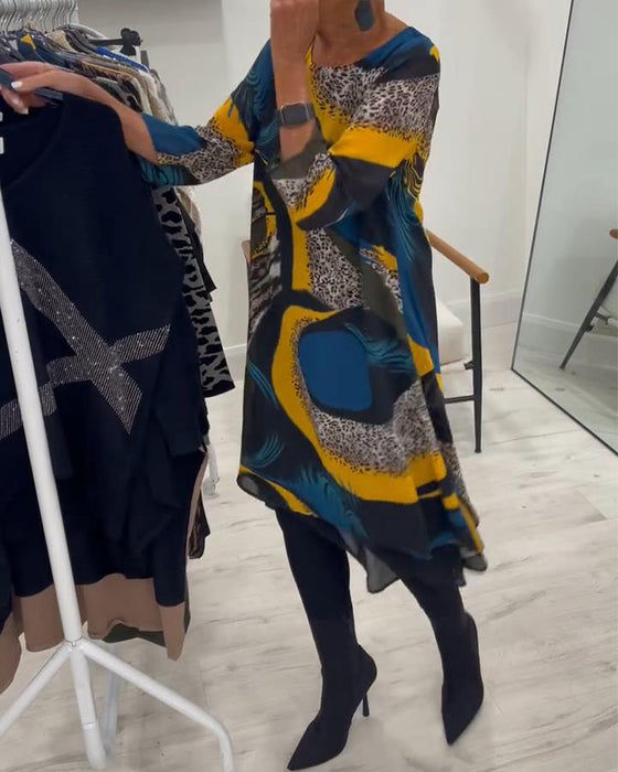 Round Neck Printed Elegant Dress