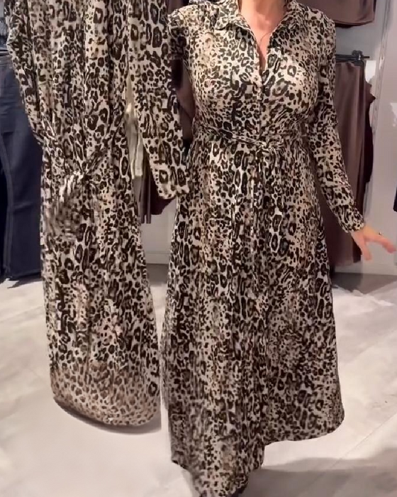 Leopard Print Fitted Waist Dress
