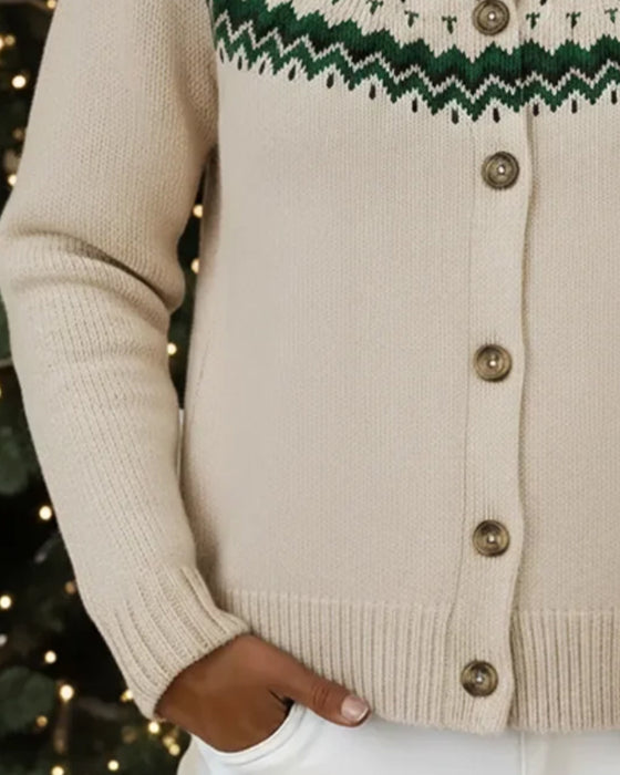 Long-sleeved printed button-down cardigan