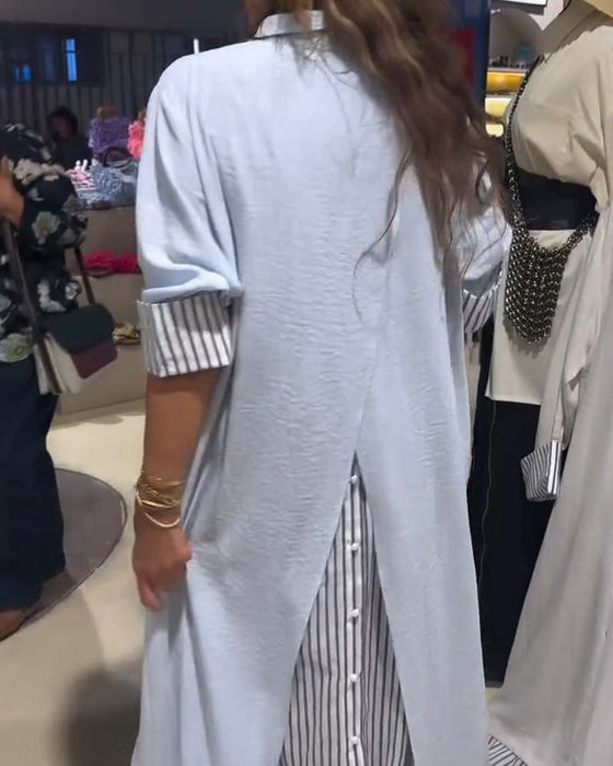 Striped Patchwork Long Shirt Dress