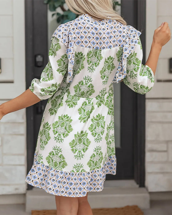 Lantern Sleeve Floral Resort Dress