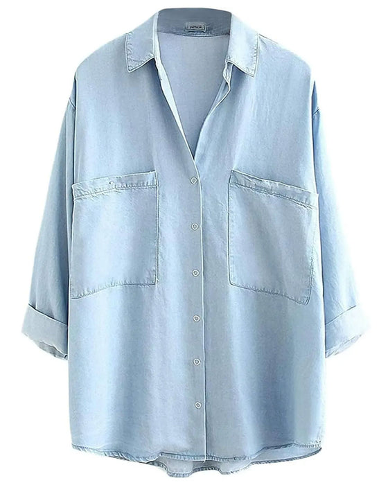 Lapel Pocket Button-Down Denim Shirt