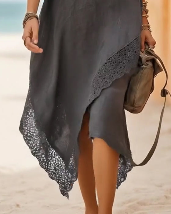 Asymmetrical Lace-Paneled Dress