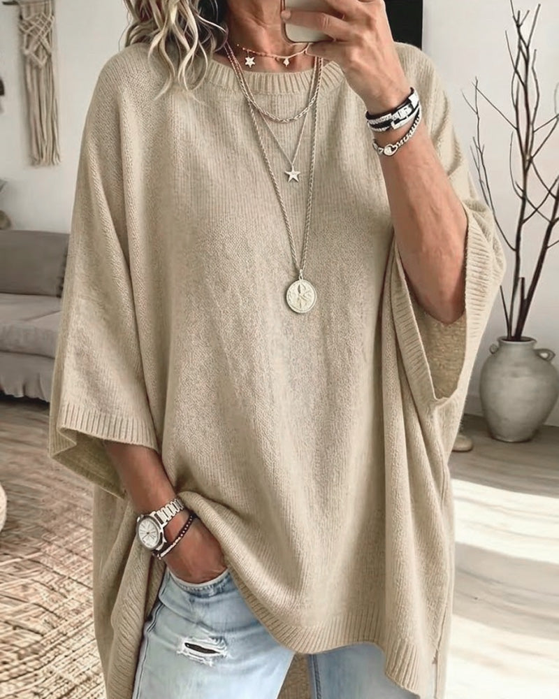 Loose Round Neck Solid Color Pullover