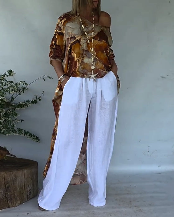 Fashionable Slit Printed Blouse