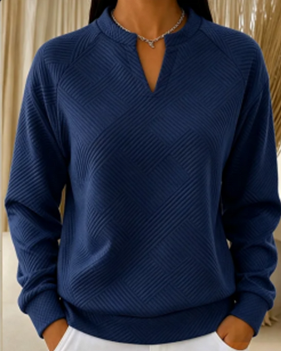 V-Neck Striped Raglan Solid Color Sweatshirt