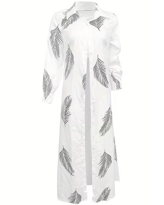 Palm Leaf Print Shirt Dress