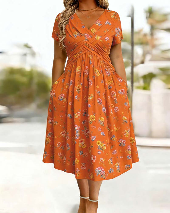 Floral Twist Short Sleeve Dress