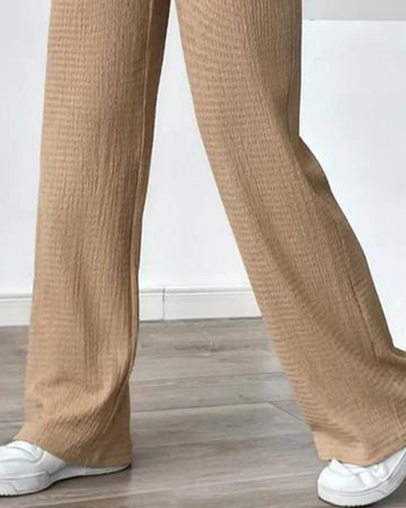 Textured Drawstring Wide-Leg Pants