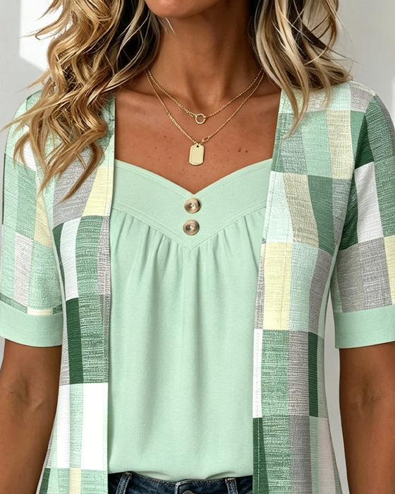 Fake Two-Piece Geometric Print T-Shirt