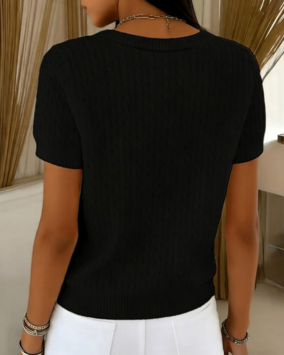 Crewneck Short Sleeve Solid Casual Pullover