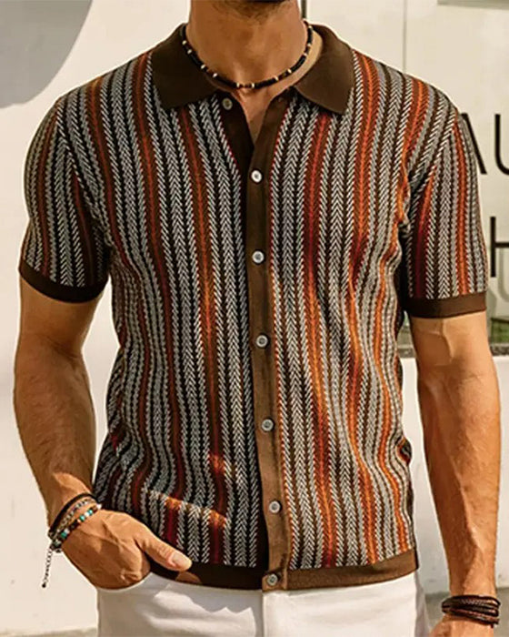 Lapel Men's Short Sleeve Button T-Shirt