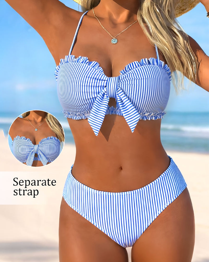 Striped Lace Bow Bikini