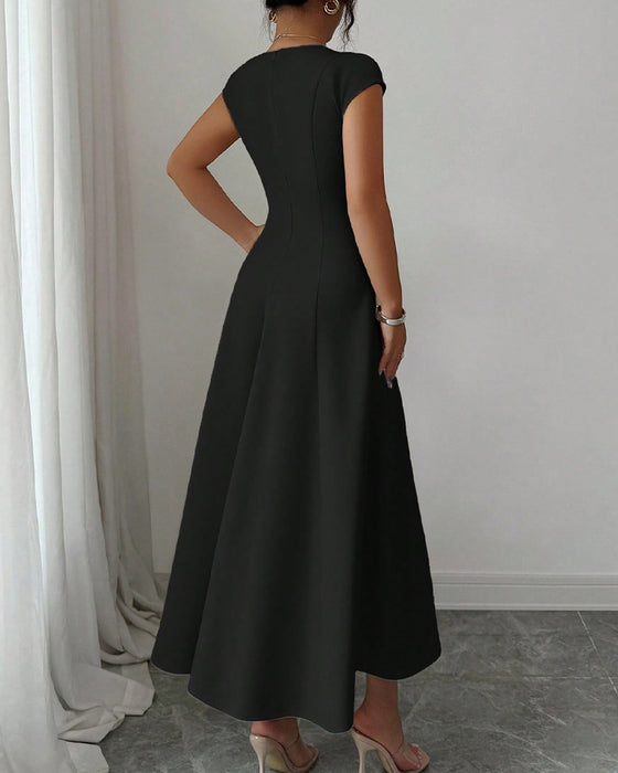 Square-Neck Short-Sleeve Dress