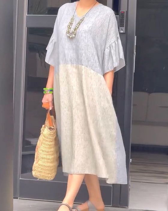 V-Neck Ruffle Sleeve Loose Dress