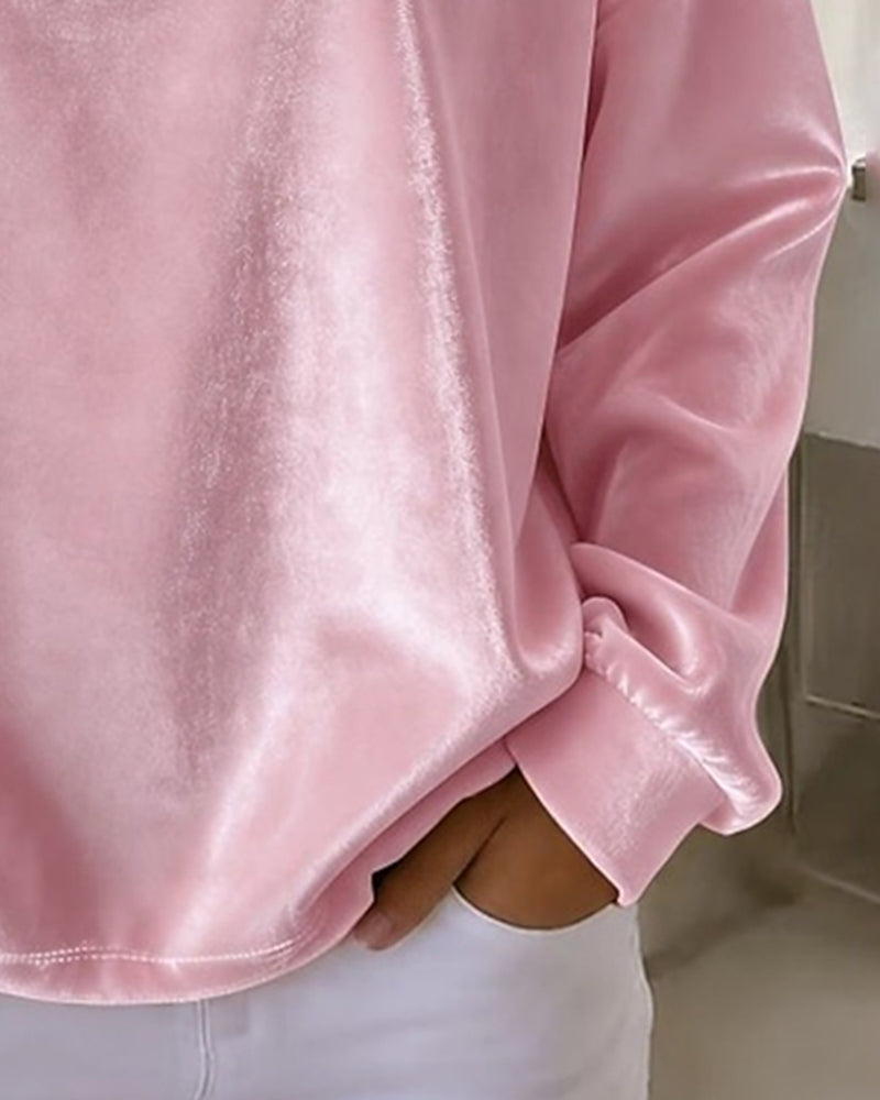 Crew Neck Drop Shoulder Relaxed Long Sleeve Blouse