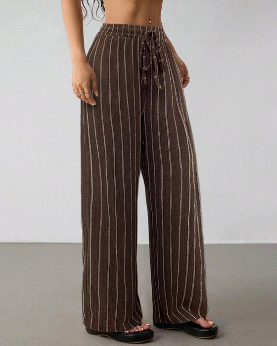 Striped Drawstring Casual Wide-Leg Pants
