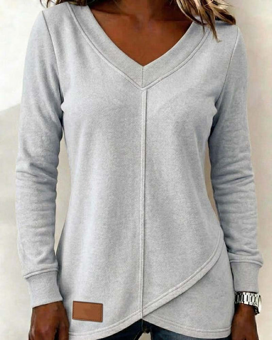V-Neck Long-Sleeve Cross Asymmetric Sweatshirt