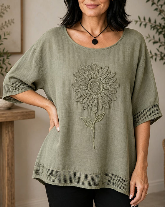 Sunflower Embroidered Loose Blouse