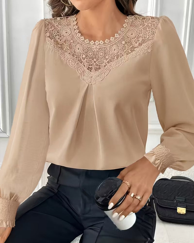 Lace Patchwork Balloon Sleeve Blouse