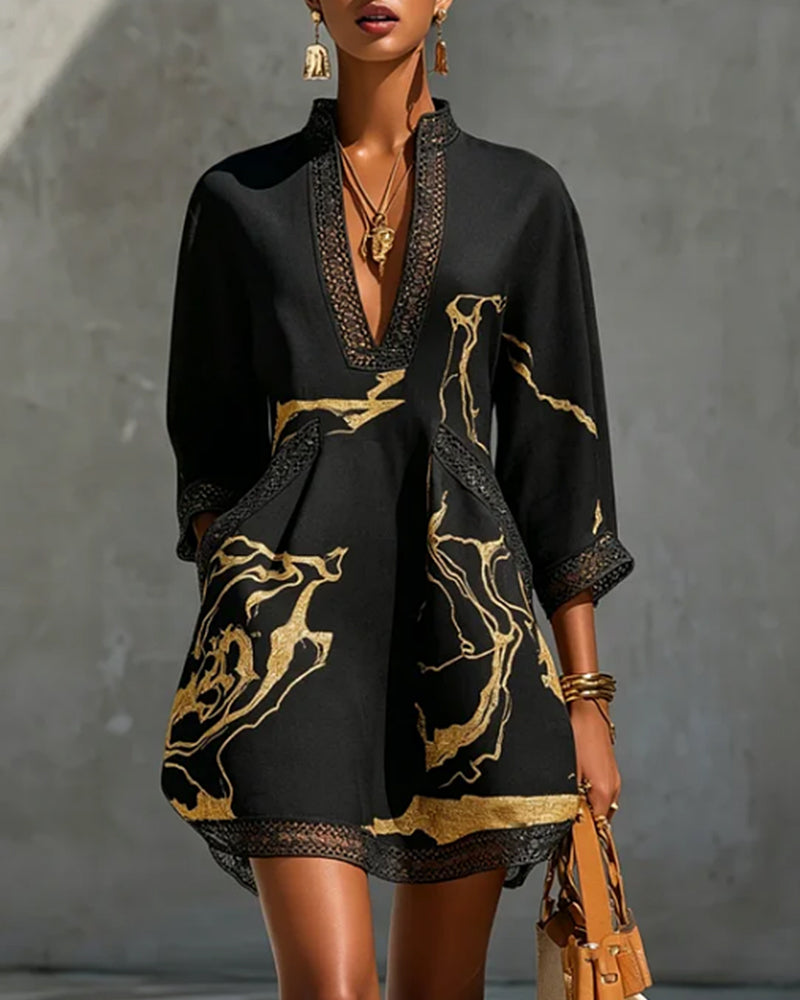 Stand Collar Hollow Half Sleeve Dress