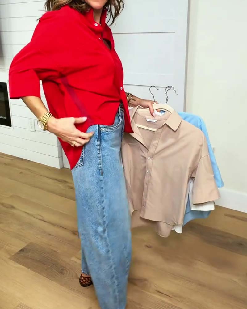 Lapel Loose Solid Shirt