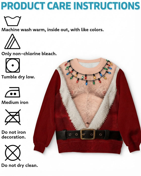 Crew Neck Muscle Print Christmas Style Sweatshirt