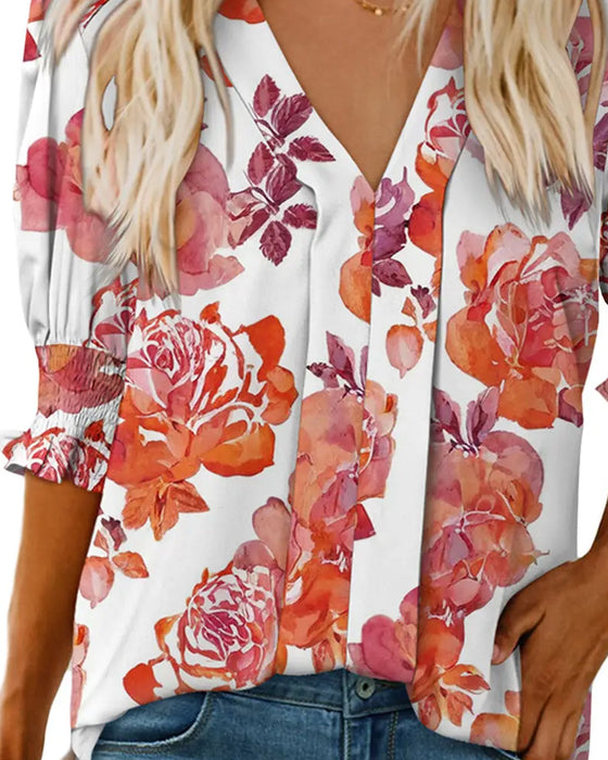 Elegant Small Floral Print Blouse