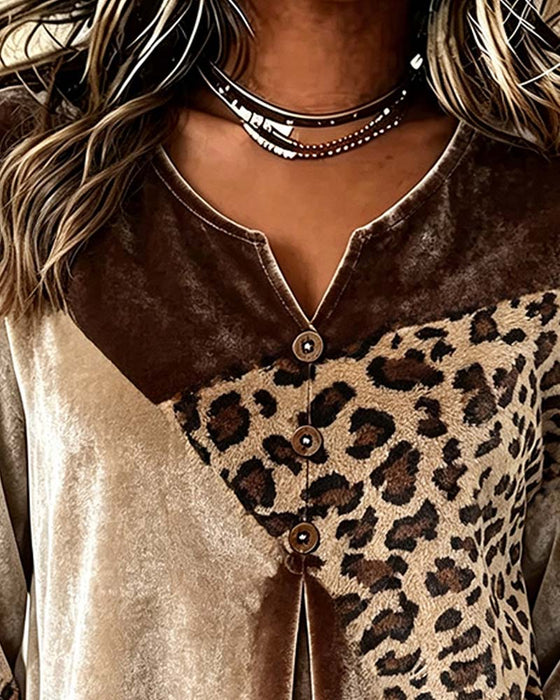 V-Neck Leopard Print Ruffle Sleeve Sweatshirt