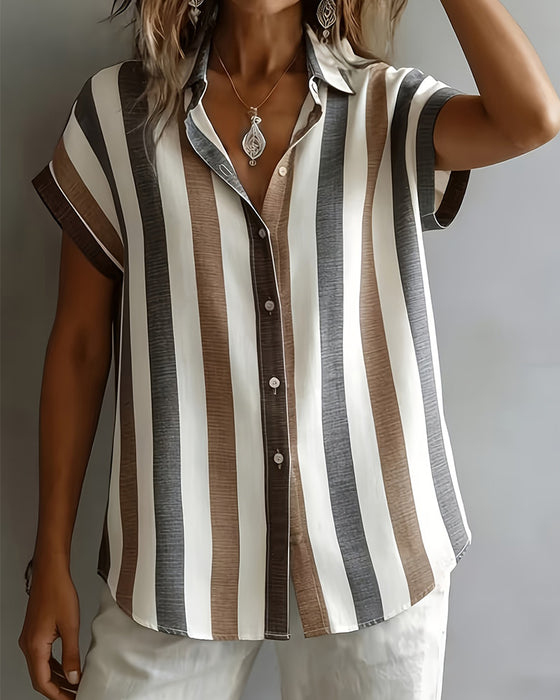 Vertical Stripe Short Sleeve Shirt