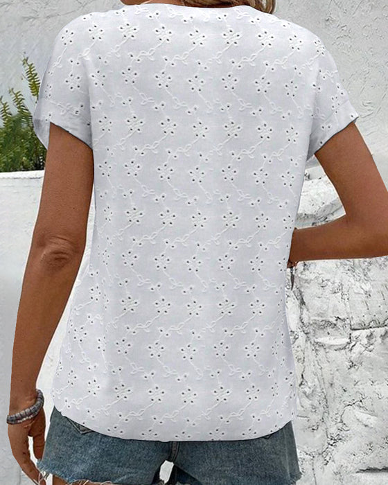 Stand Collar Lace Hollow Button Shirt