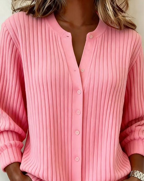 Round Neck Solid Color Long Sleeve Pullover