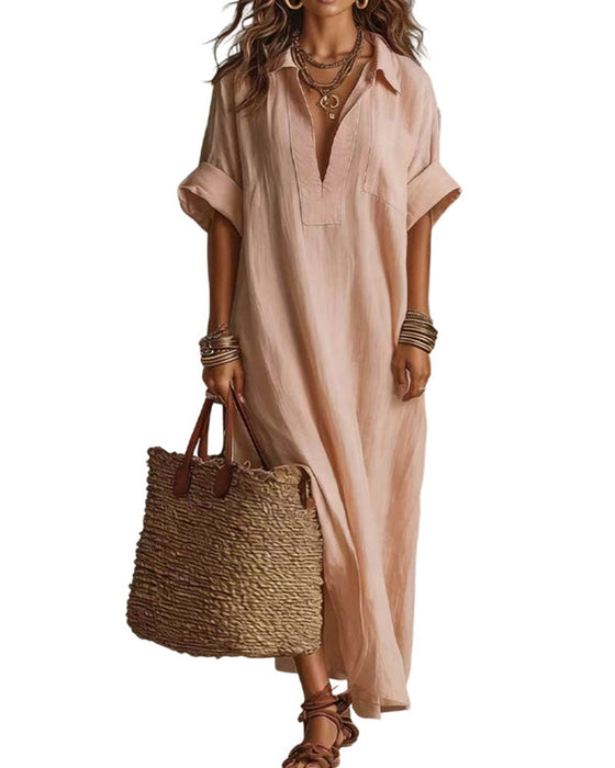 Loose Solid Short Sleeve Maxi Dress