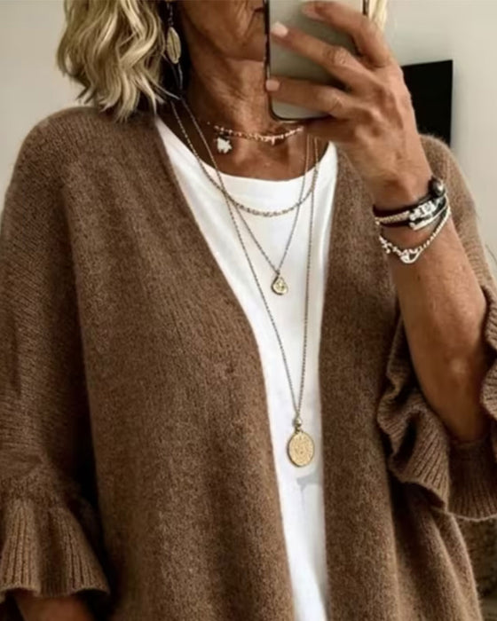 Solid Color Ruffle Sleeve Cardigan