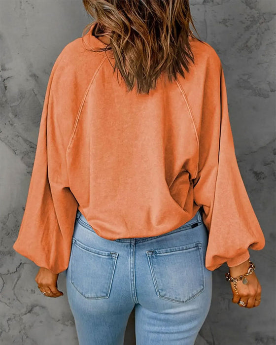 Lapel Button Solid Sweatshirt