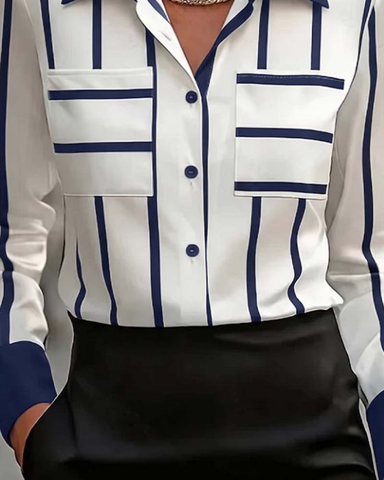 Striped Pocket Satin Casual Shirt