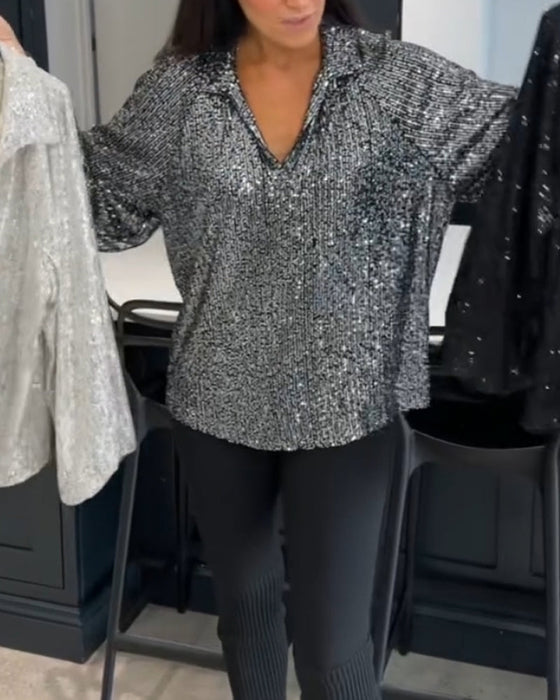 Sequined solid color blouse