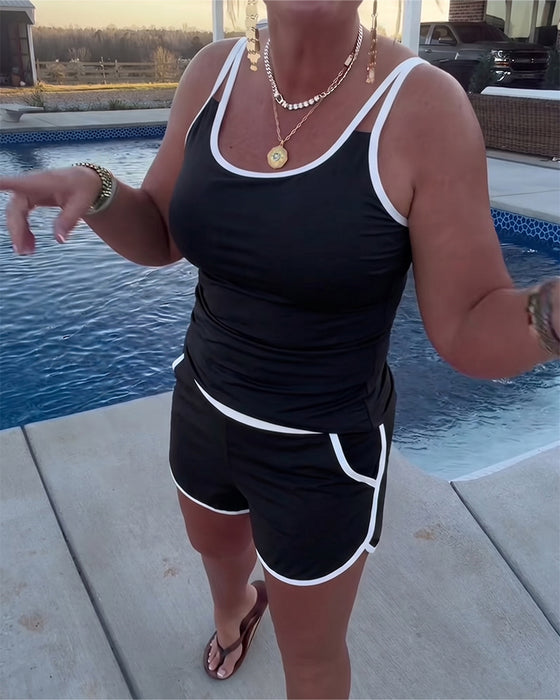 Color Contrast Piping Tankini