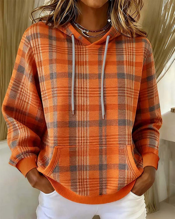 Plaid Pocket Casual Hoodie