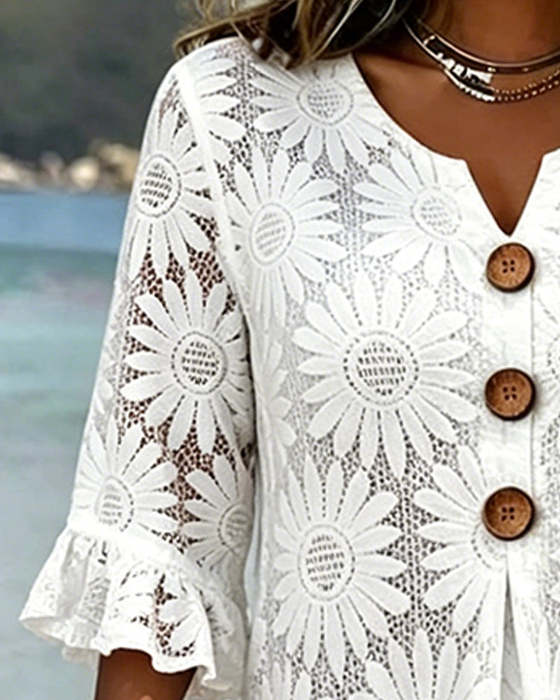 Daisy-Print Bell-Sleeve Dress