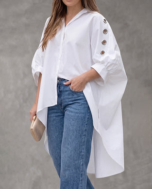 Loose Hollow Out Button Irregular Blouse