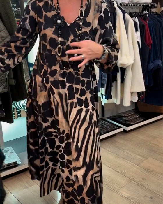 Leopard Zebra Loose Long Sleeve Dress