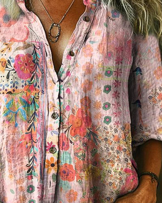 Artistic Floral Print Shirt