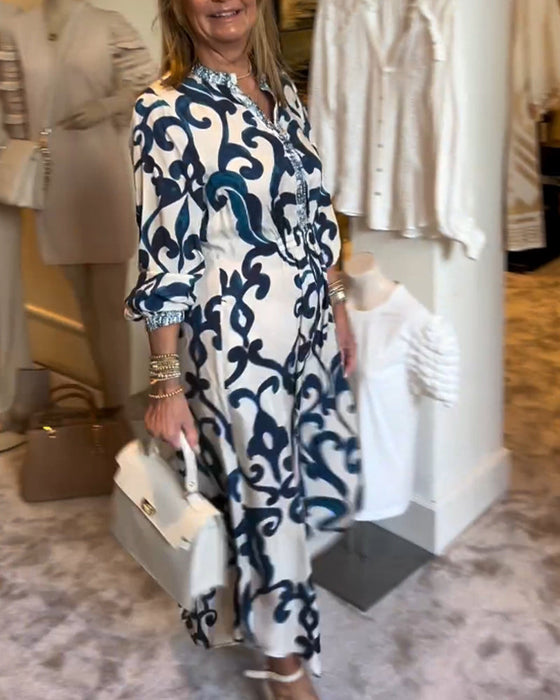 V-Neck Printed Loose Dress