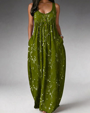 Sleeveless Button Knit Print Dress