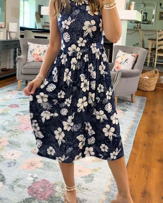 Striped Sleeveless Full Skirt Dress