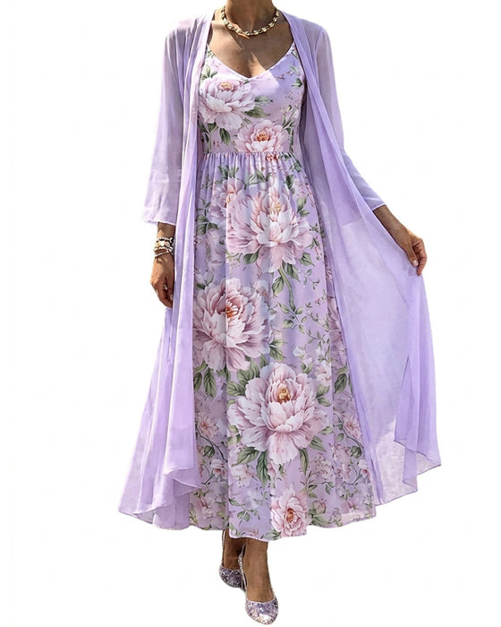 Floral Print Dress Two-Piece Set