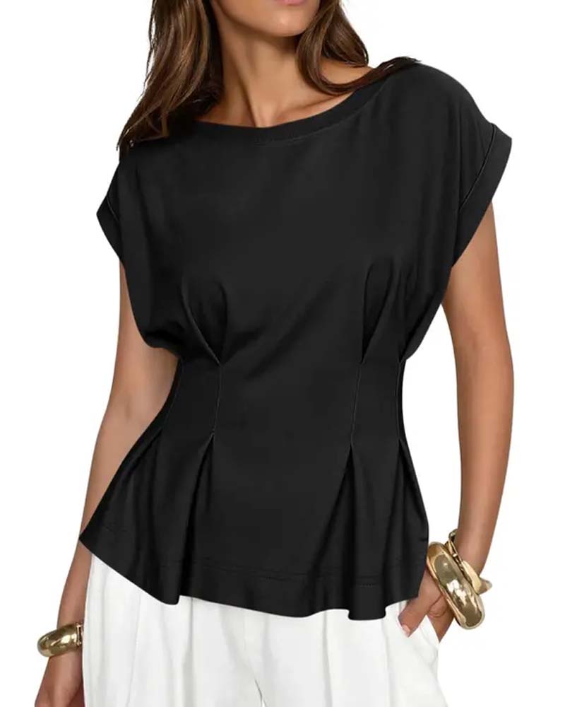 Cap Sleeve Shirred Waist T-Shirt