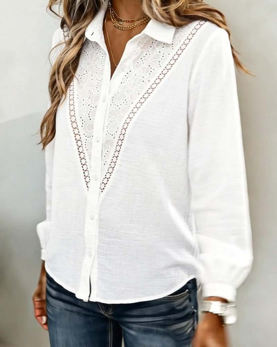 Hollowed-Out Lapel Patchwork Shirt