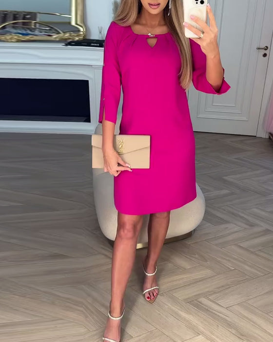 Elegant Solid Color Hollow Straight Dress